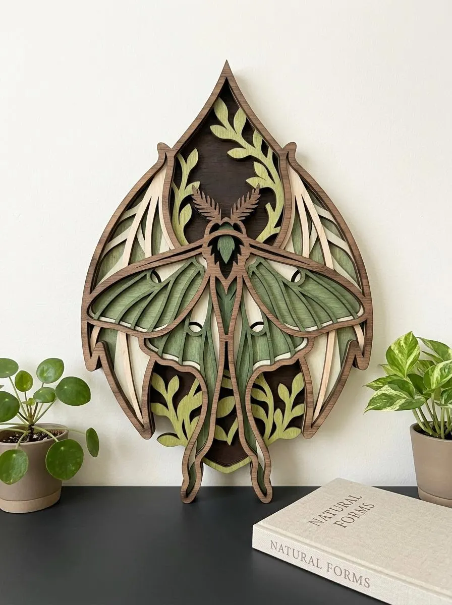NB326 Luna Moth SVG | 7 Layers | Woodland Moth Wall Art | Laser Cut Multilayer File | CNC Wood Decor | Digital Download