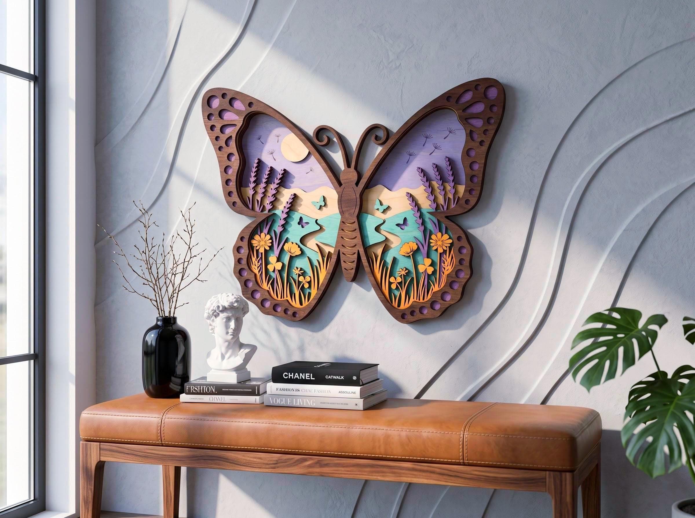 NB620 Butterfly Meadow Layered SVG | 7 Layers | Butterfly Wall Art | Laser Cut Multilayer File | CNC Wood Decor | Digital Download