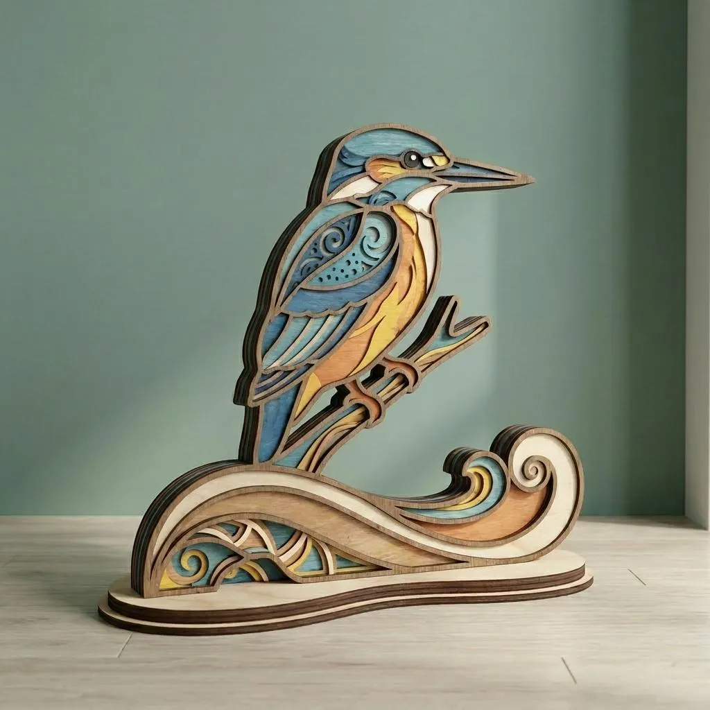 NB297 Kingfisher Bird SVG | 6 Layers | Coastal Bird Wall Art | Laser Cut Multilayer File | CNC Wood Decor | Digital Download
