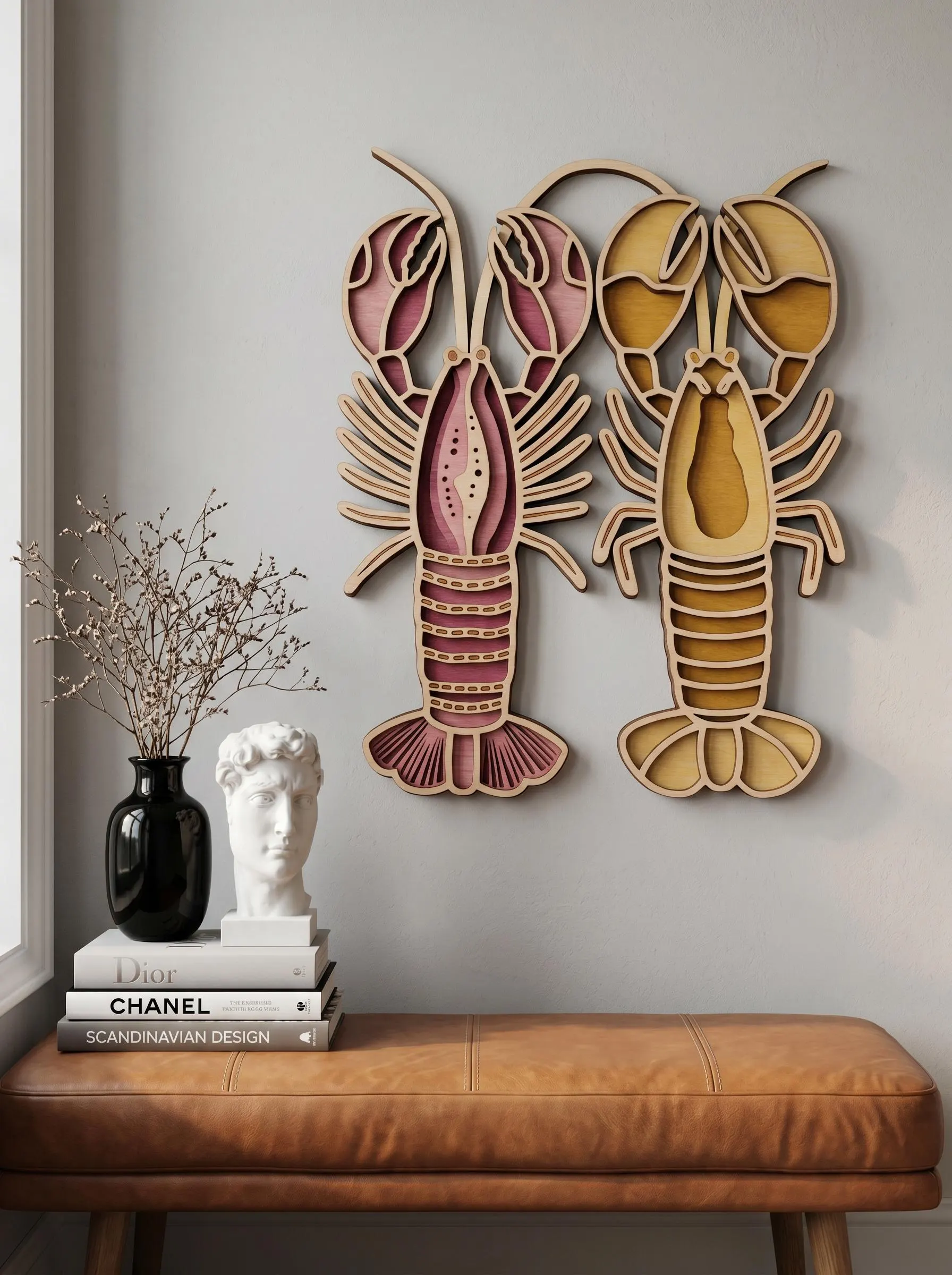 NB269 Lobster Pair SVG | 4 Layers | Coastal Seafood Wall Art | Laser Cut Multilayer File | CNC Wood Decor | Digital Download