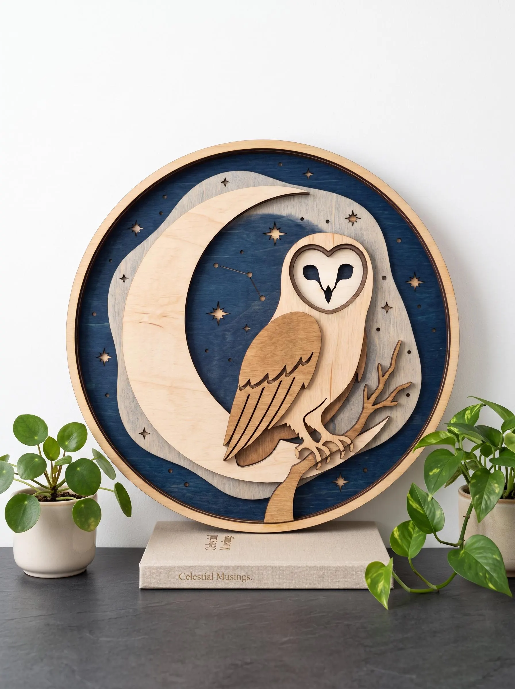 NB531 Barn Owl Moon SVG | 7 Layers | Crescent Moon Night Scene | Laser Cut Multilayer File | CNC Wood Decor | Digital Download