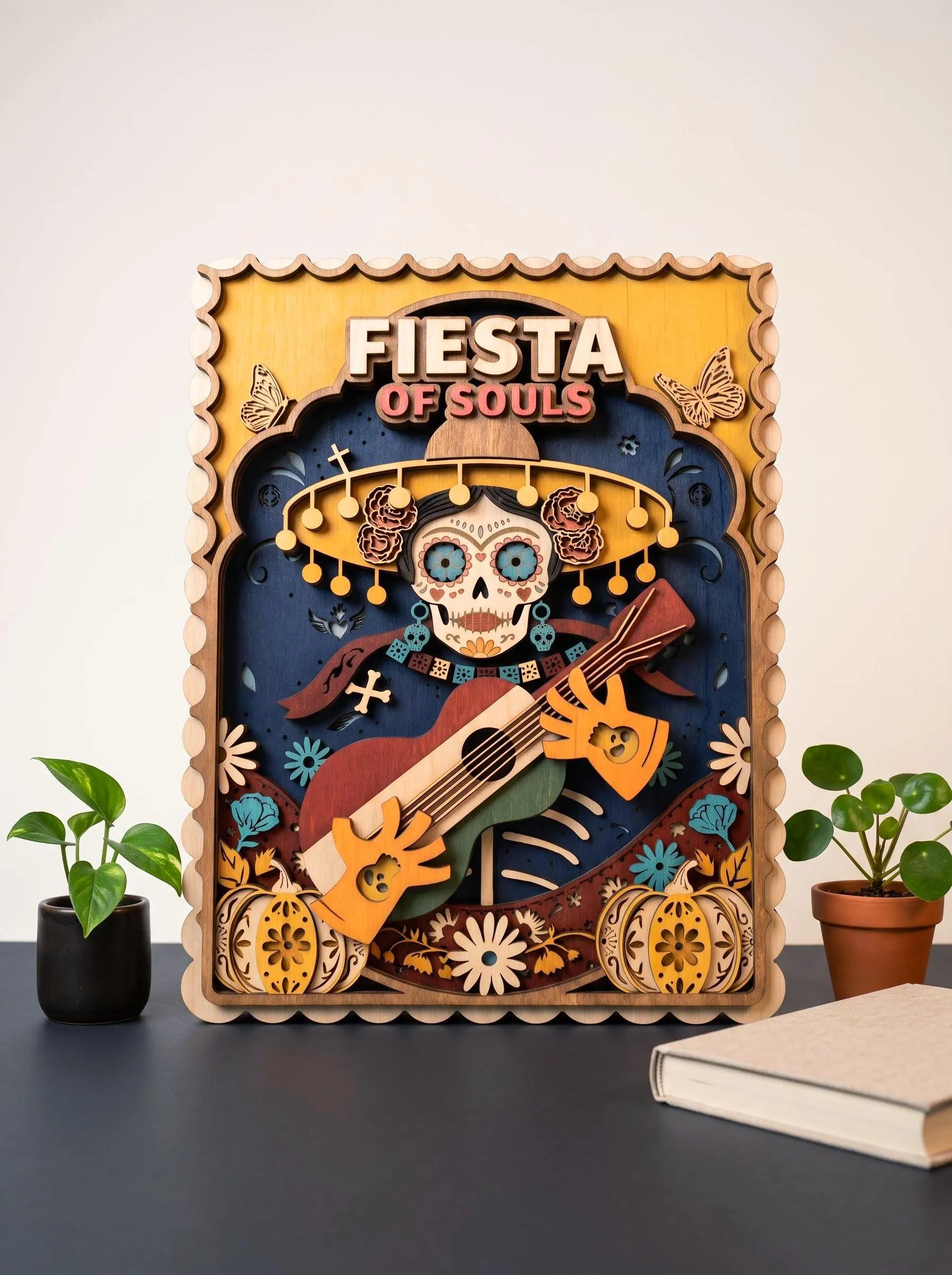 NB63 Fiesta of Souls | 14 Layers | Sugar Skull Guitar Decor | Laser Cut Multilayer File | CNC Wood Decor | Digital Download