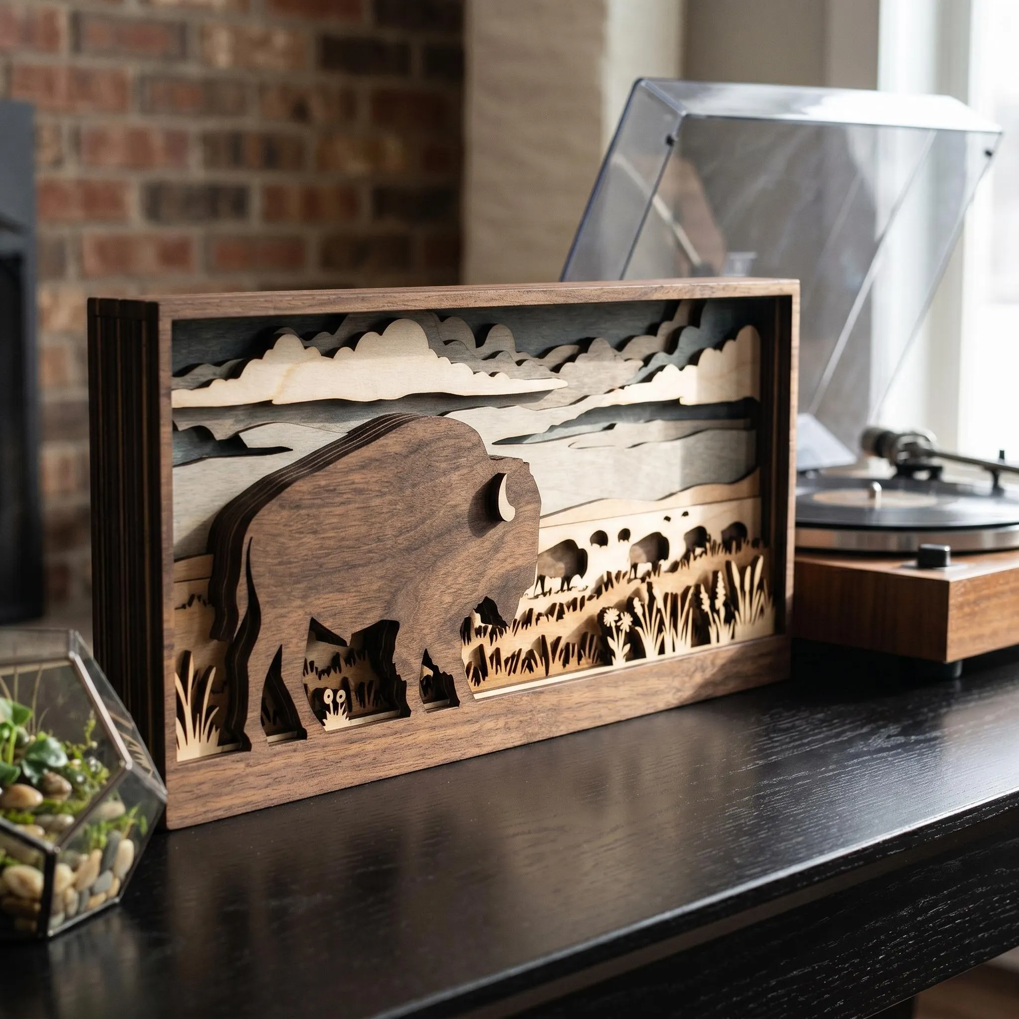 NB182 Bison Prairie Landscape Layered SVG | 11 Layered Laser Cut File | Multilayer Buffalo Scene CNC Wall Art | Digital Download