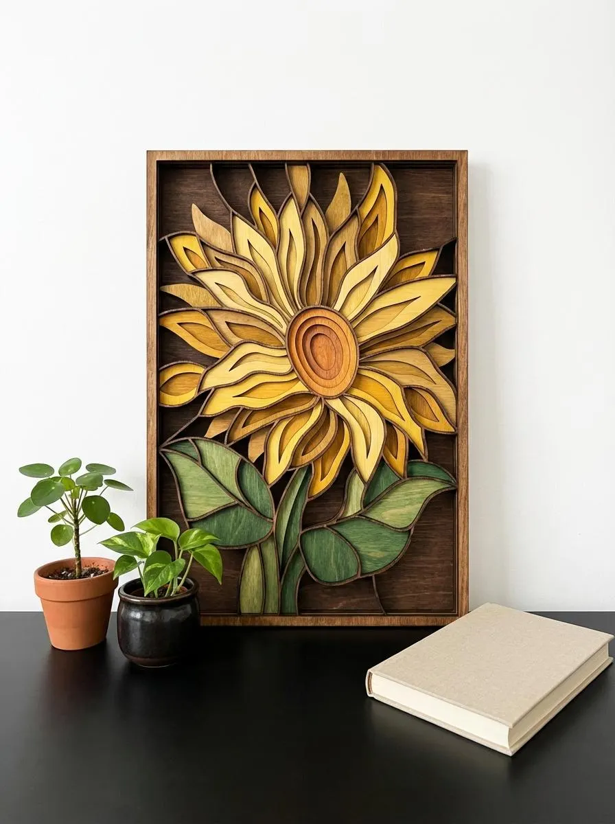 NB56 Sunflower Layered Wood Art | Floral Wall Decor | Laser Cut File | Rustic Home Decor | 9 Layers Design | Digital Download