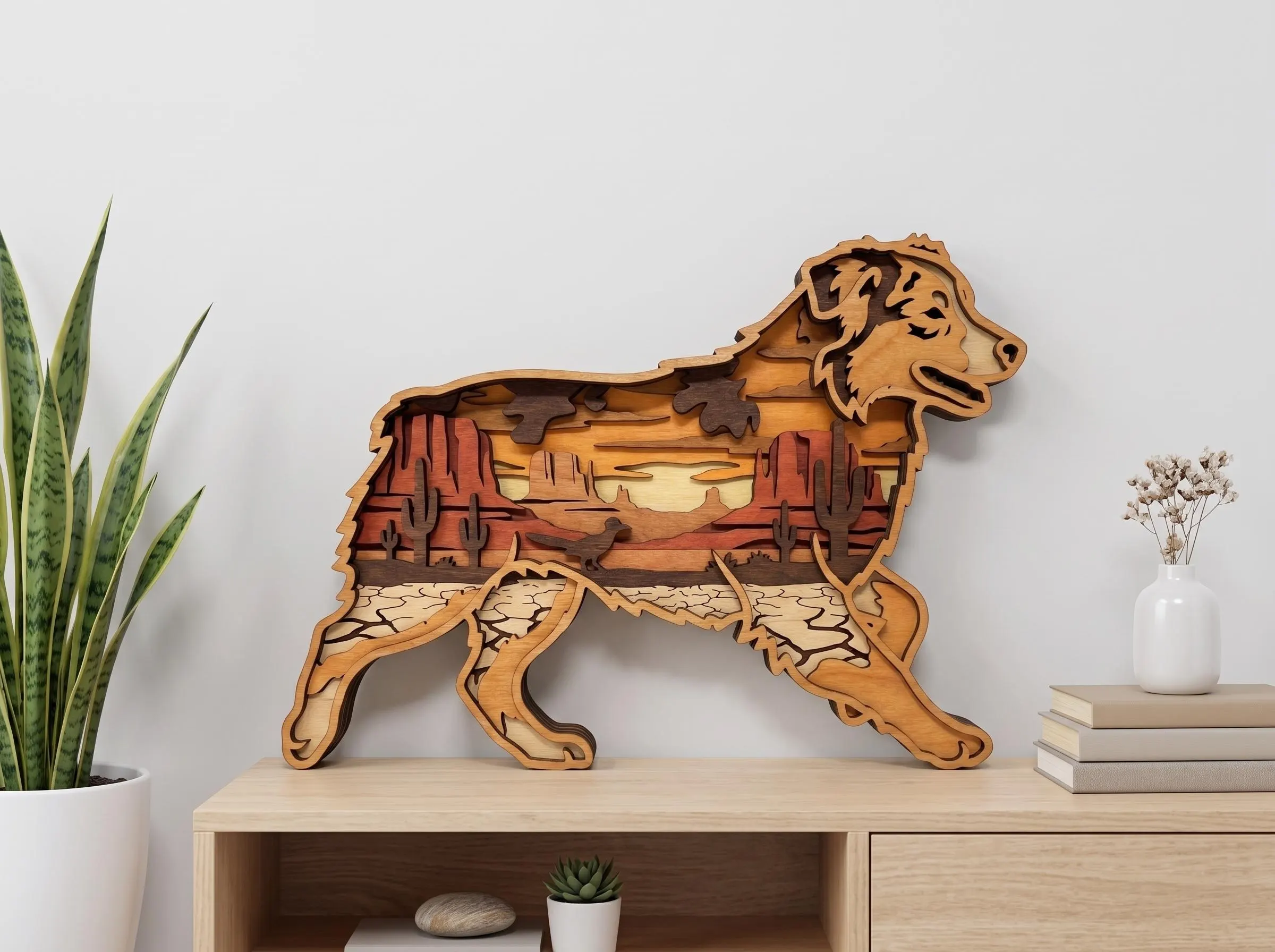 NB469 Australian Shepherd SVG | 11 Layers | Landscape Scene | Laser Cut Multilayer File | CNC Wood Decor | Digital Download