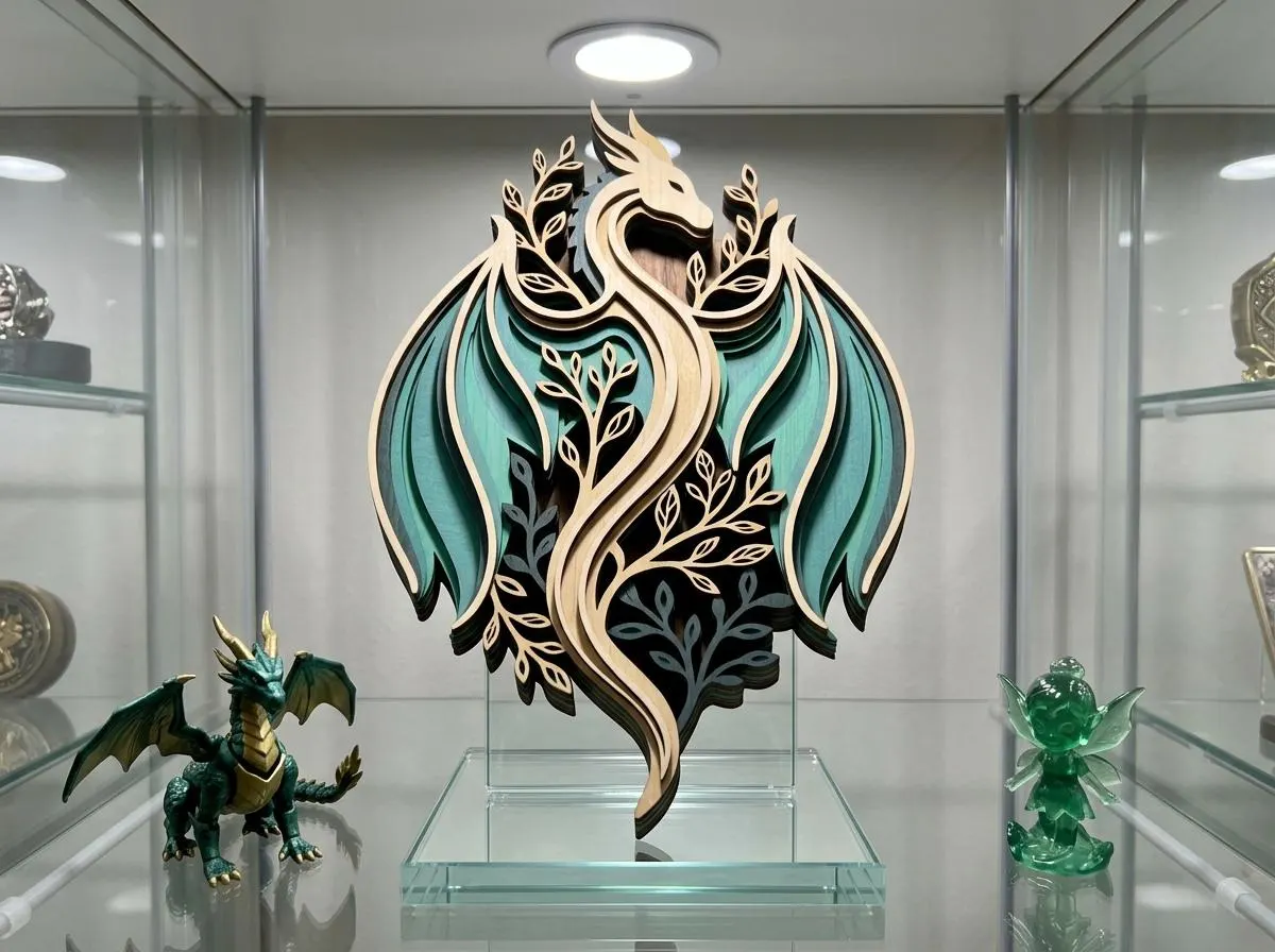 NB107 Layered Dragon SVG | Fantasy Dragon with Leaves Laser Cut File | 8 Layers Multilayer Wood Art CNC | Digital Download