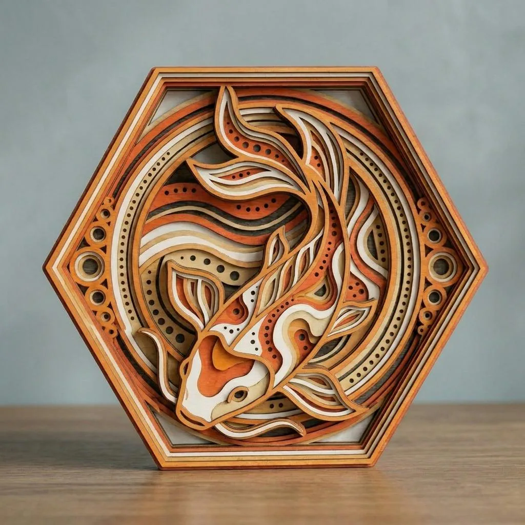 NB268 Koi Fish SVG | 5 Layers | Japanese Koi Wall Art | Laser Cut Multilayer File | CNC Wood Decor | Digital Download