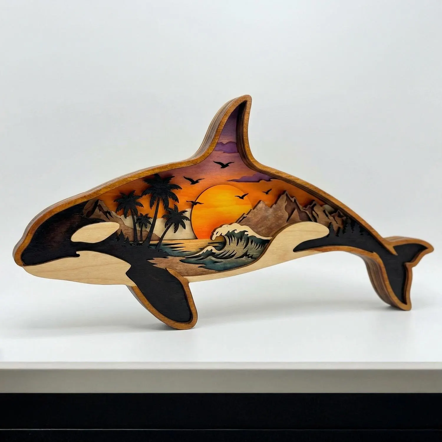NB04 Orca whale landscape Layered Wooden Wall Art | 3D Laser Cut SVG (Digital Download) Beach SVG. Laser cut file for Glowforge Cricut,